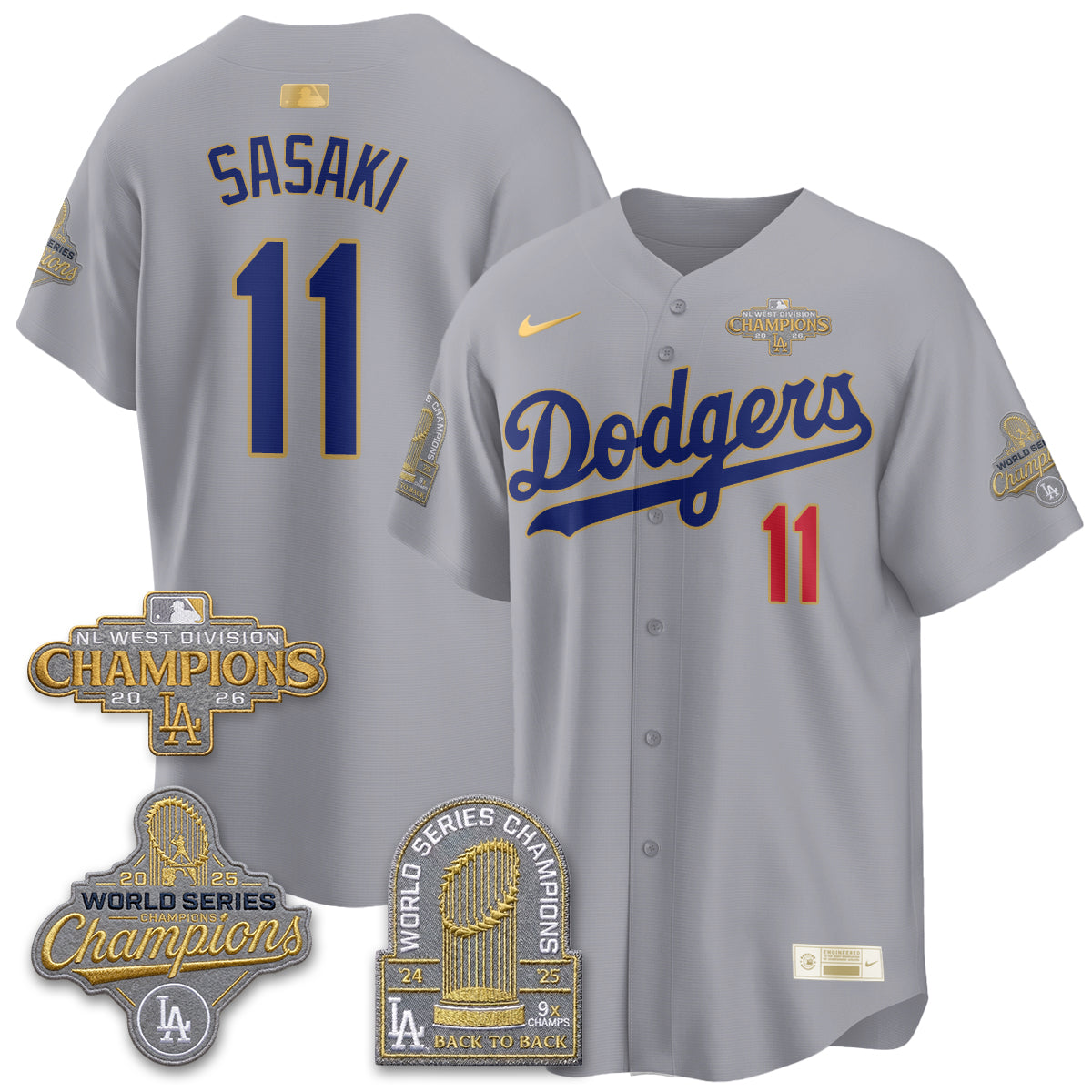 Los Angeles Dodgers 2026 NL West Champs Gold Vapor Jersey- Stitched