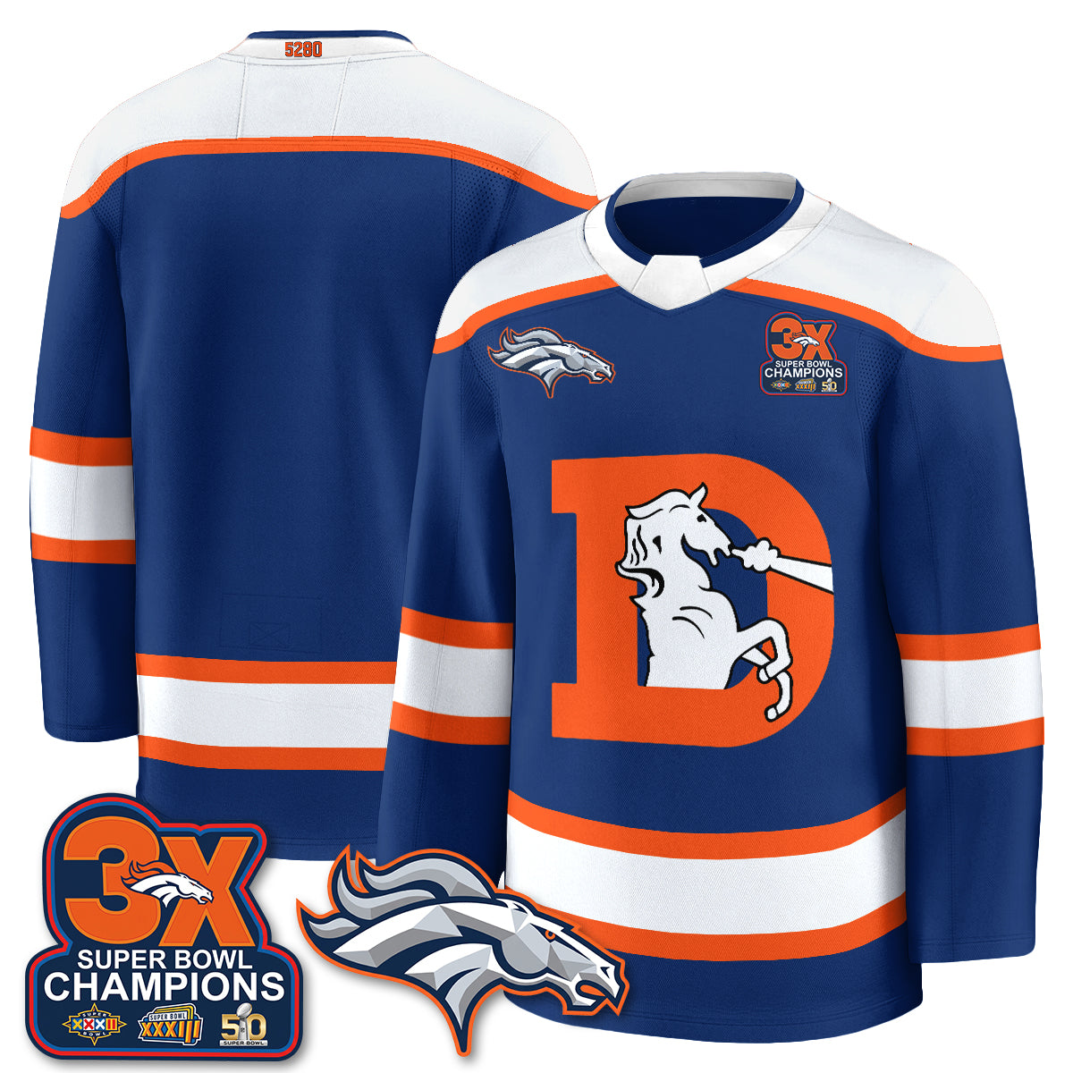 Denver Broncos Fan Gear Edition Hockey Jersey - Stitched