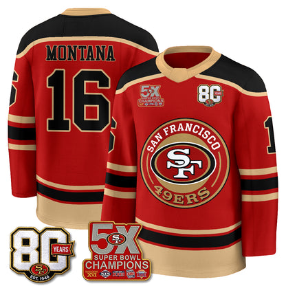 San Francisco 49ers 4X Champs Hockey Jersey - Stitched