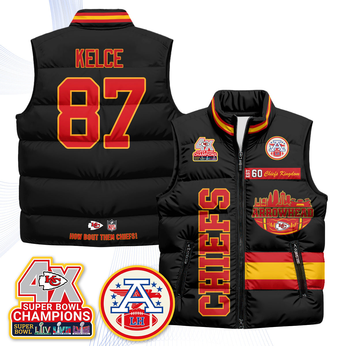 KC Arrowhead Puffer Vest - Printed