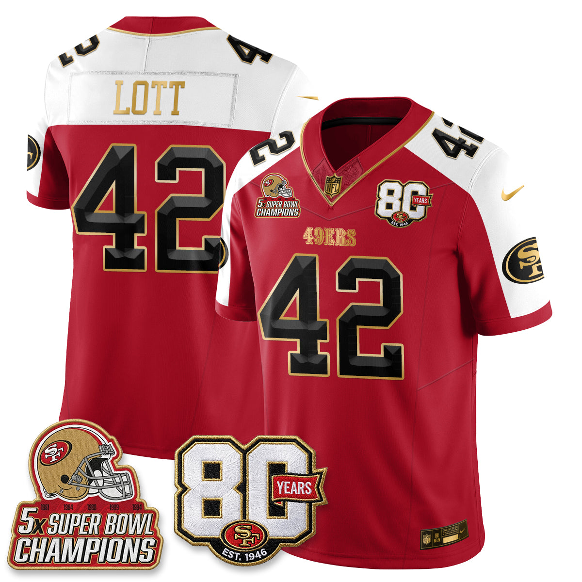 San Francisco 49ers 80 Years & 5X Champs Vapor Jersey - Stitched