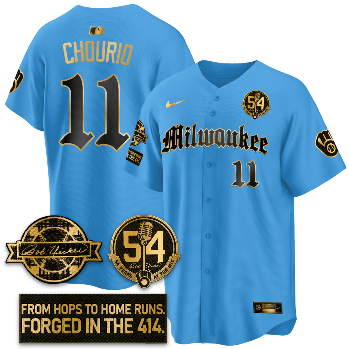 MIL Bob Uecker Patch Vapor Premier Limited Jersey - Gothic Edition - All Stitched