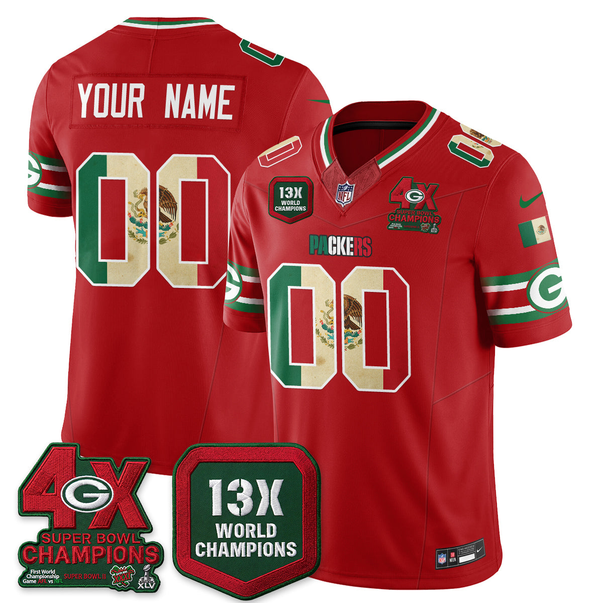 Green Bay Packers Mexico Edition Vapor Custom Jersey - Stitched