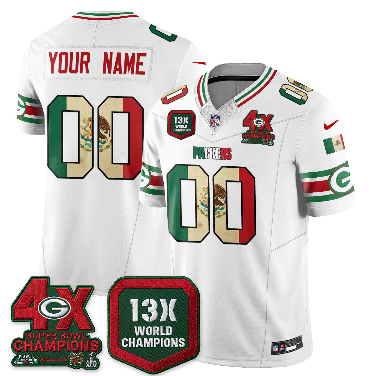 Green Bay Packers Mexico Edition Vapor Custom Jersey - Stitched