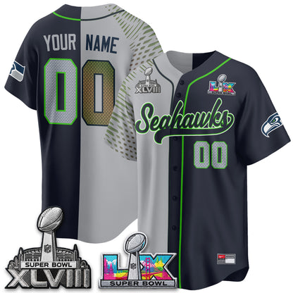 Seattle Seahawks S.Bowl Champs Split Baseball Custom Jersey V2- Stitched