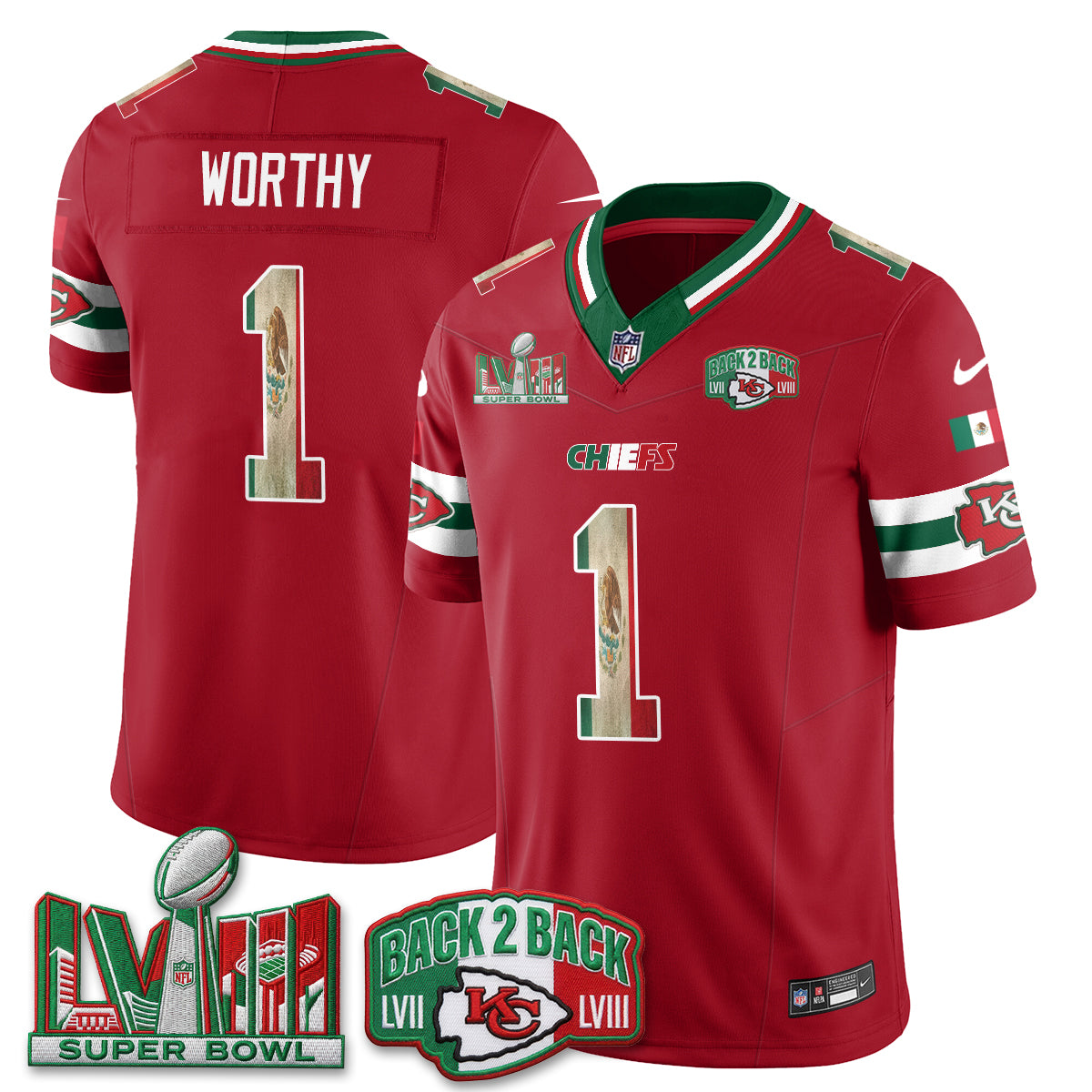 Kansas City Chiefs Mexico Edition Vapor Jersey - Stitched