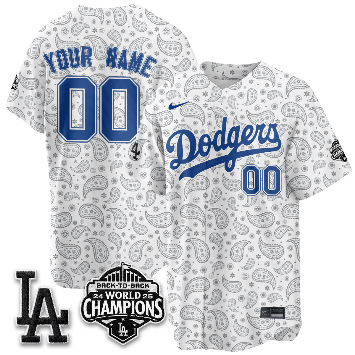 Los Angeles Dodgers Paisley Vapor Custom Jersey - Stitched