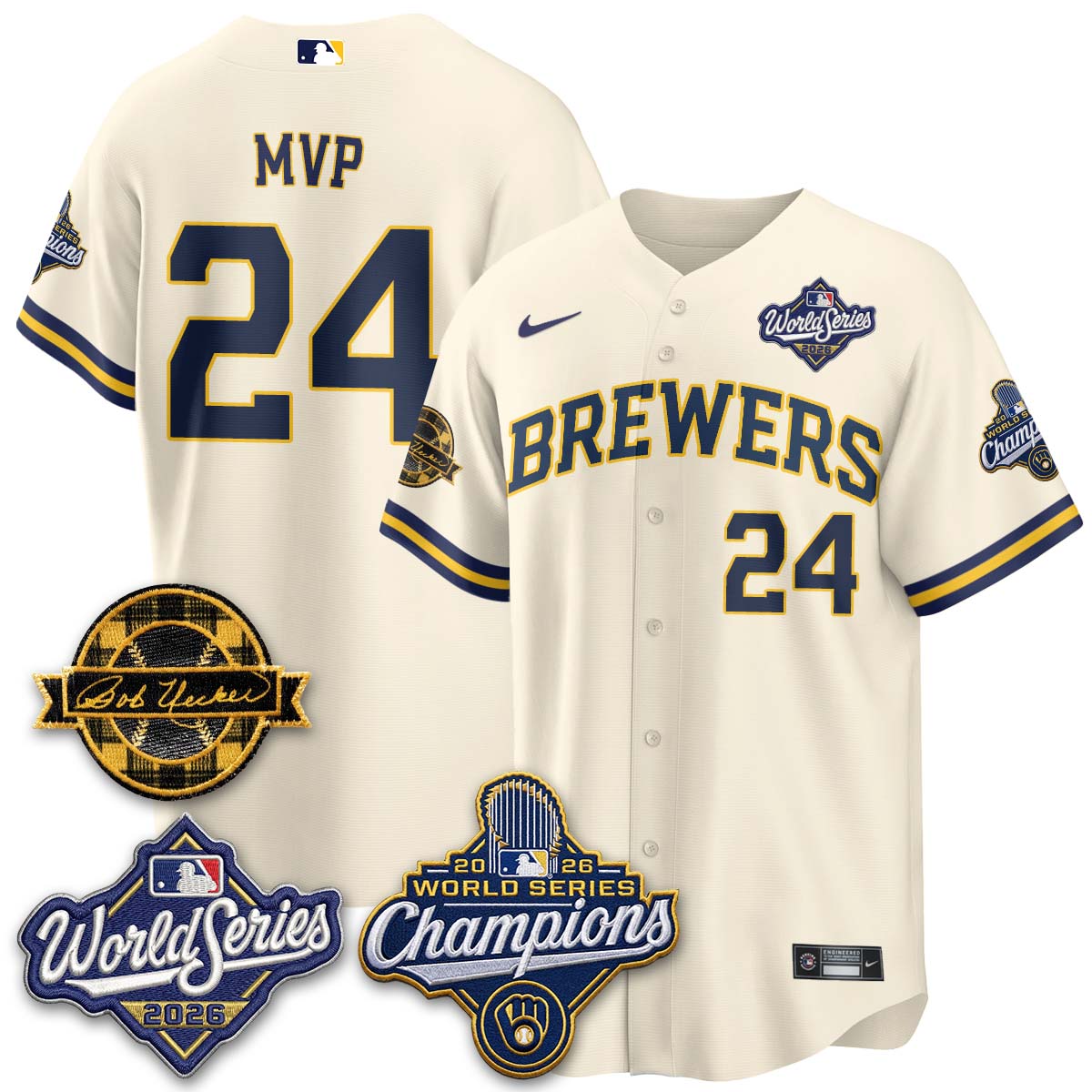 Milwaukee Brewers 2026 WS Champions - Bob Uecker Patch Vapor Jersey - Stitched