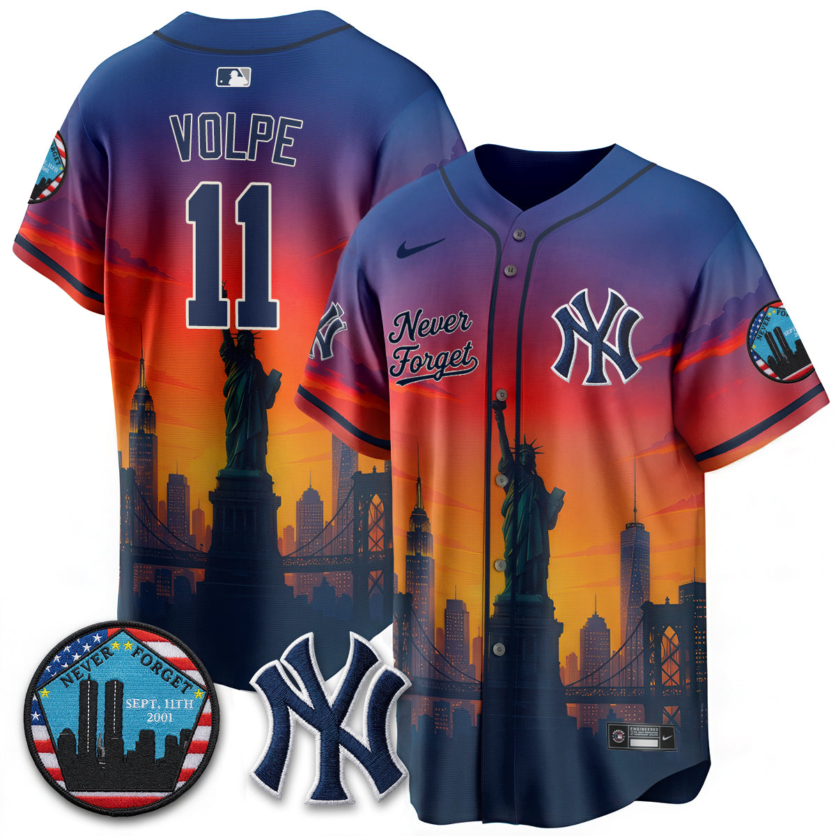 NYY Skyline Never Forget 9/11 Memorial Edition Vapor Jersey - Stitched