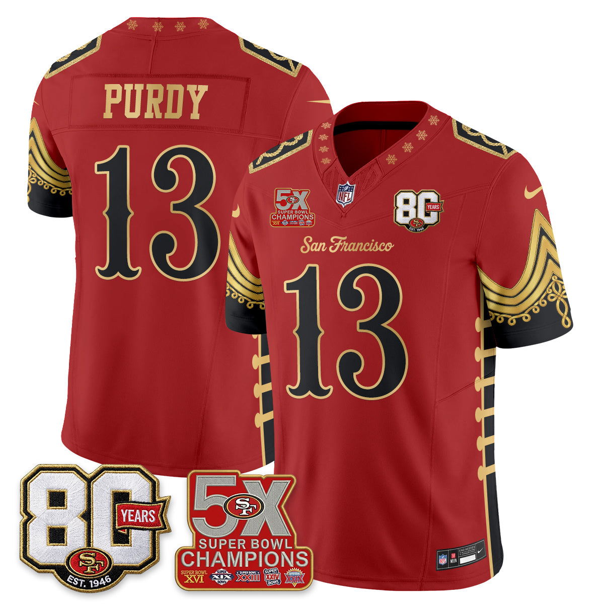 San Francisco 49ers Xmas Nutcracker Edition Vapor Jersey - Stitched