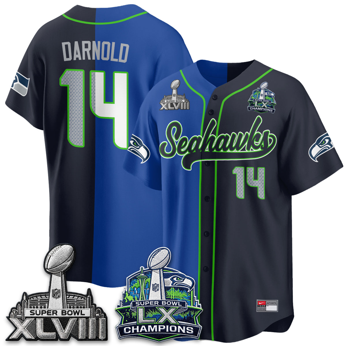 Seattle Seahawks S.Bowl Champs Split Baseball Vapor Jersey V1- Stitched