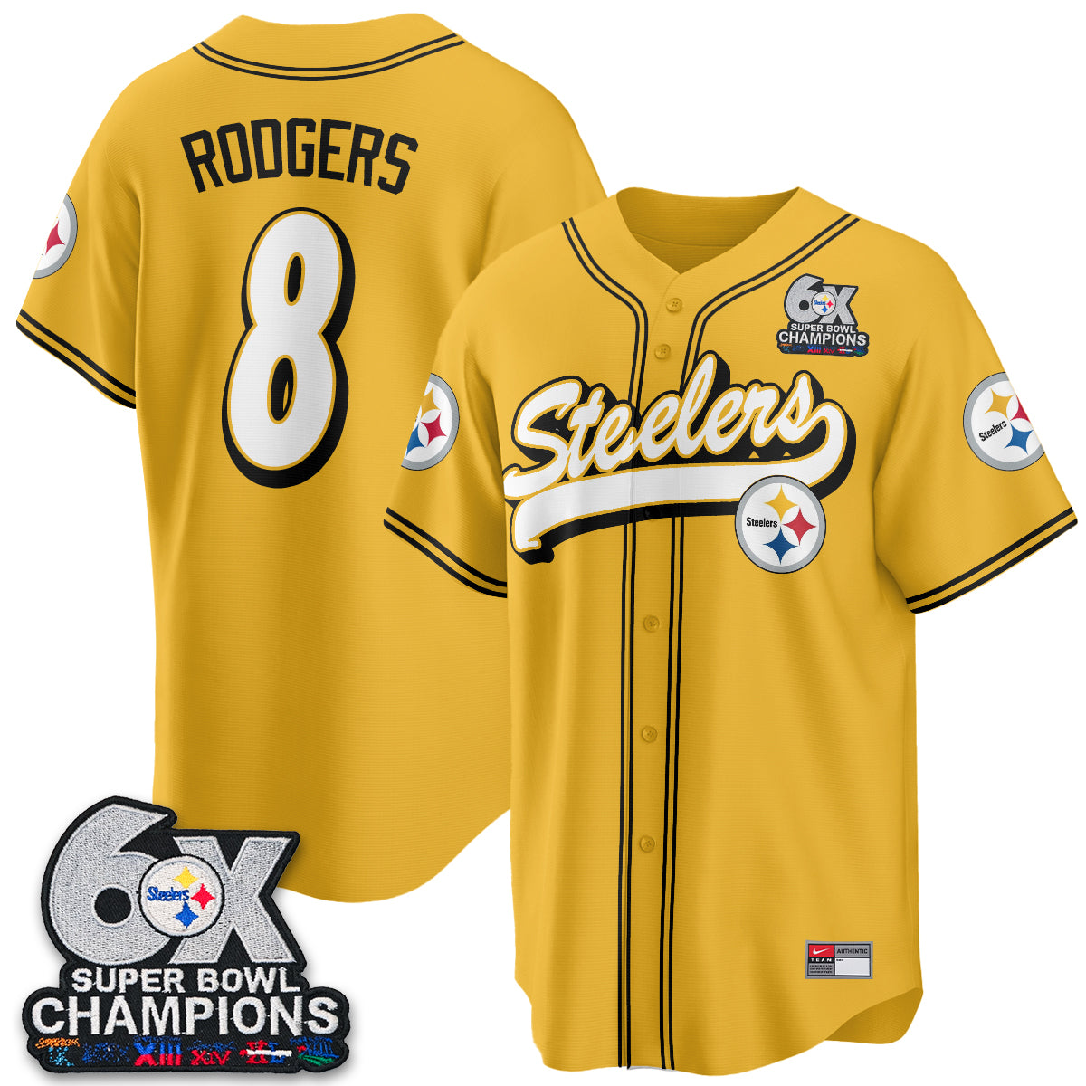 Pittsburgh Steelers 6x SBowl Baseball Vapor Jersey - Stitched