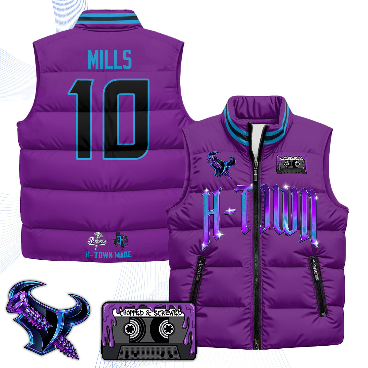 HOU "Screwcity" Puffer Vest - Printed