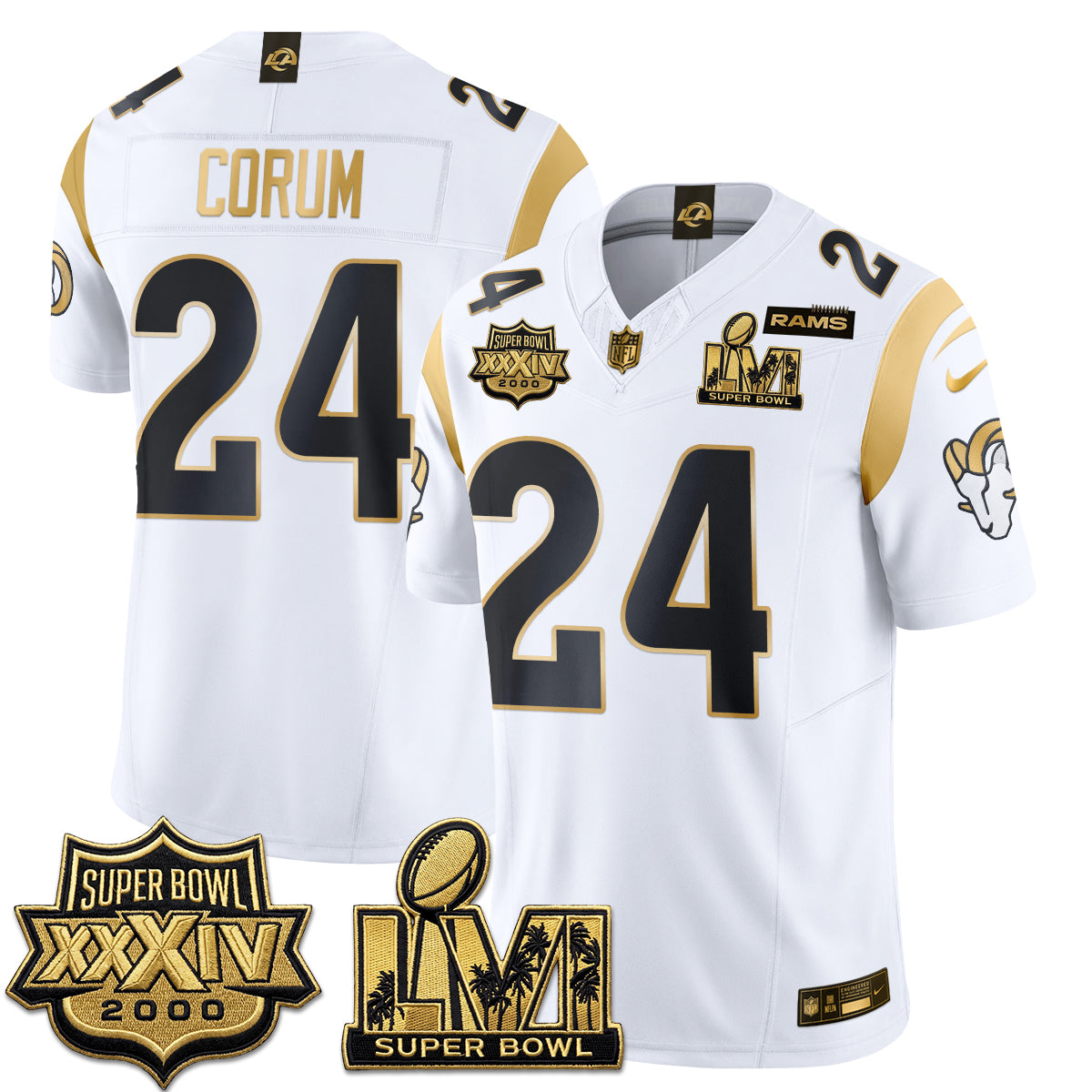 LAR SBowl Champs Gold Vapor Jersey - Stitched