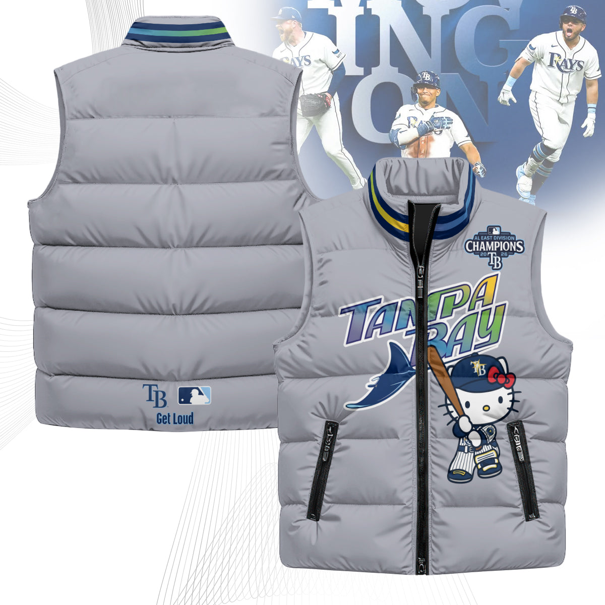 TB x Meow KT 2026 AL East Champs Puffer Vest - Printed