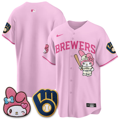 Milwaukee Brewers x Pink Sanrio Friend Edition Vapor Jersey - Stitched