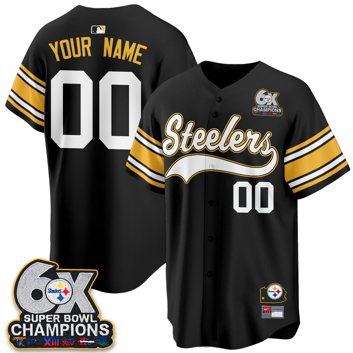 Pittsburgh Steelers 6X Champs Throwback Baseball Custom Vapor Jersey - Stitched