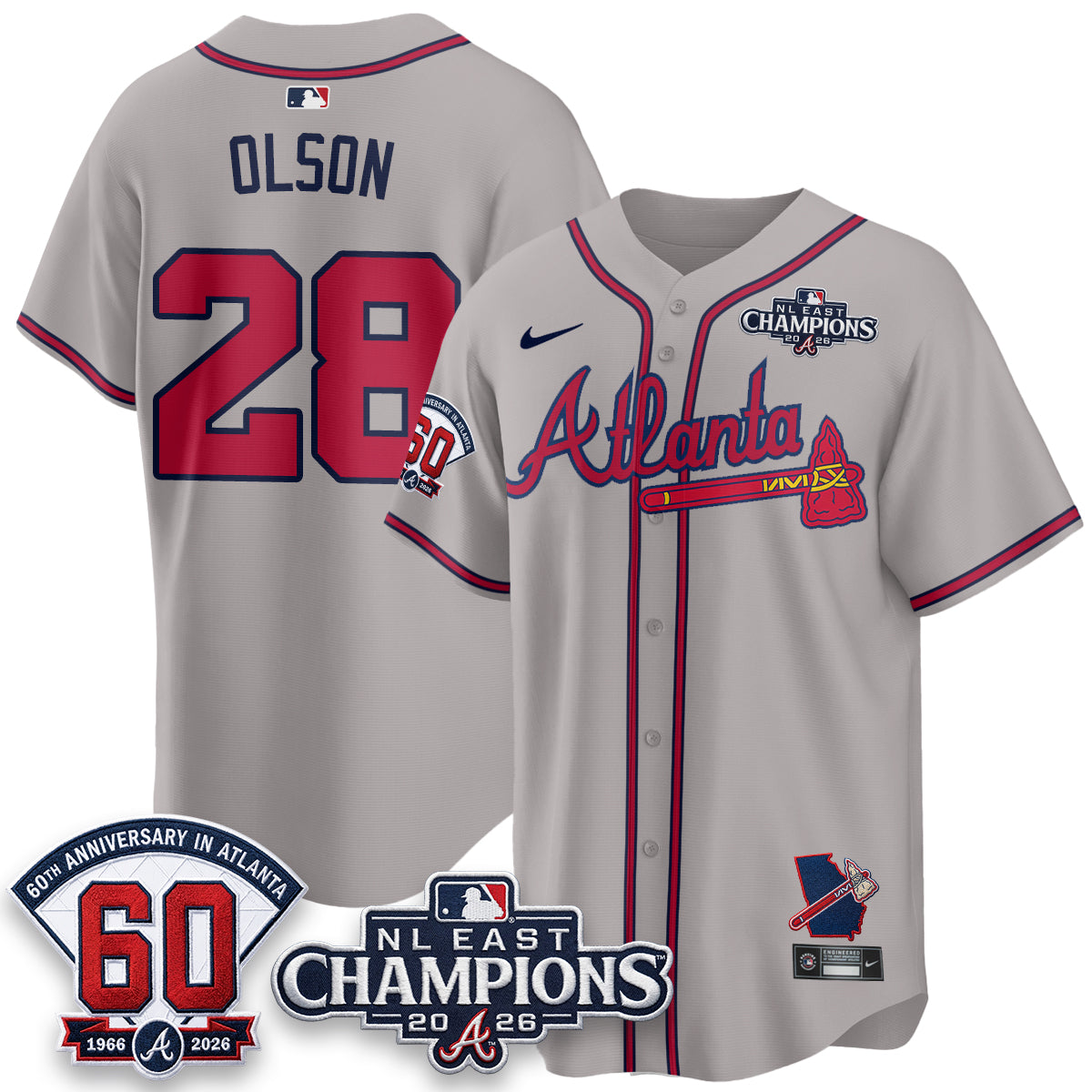 Atlanta Braves 2026 NL East Champs Vapor Jersey - Stitched