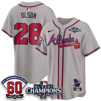 Atlanta Braves 2026 NL East Champs Vapor Jersey - Stitched