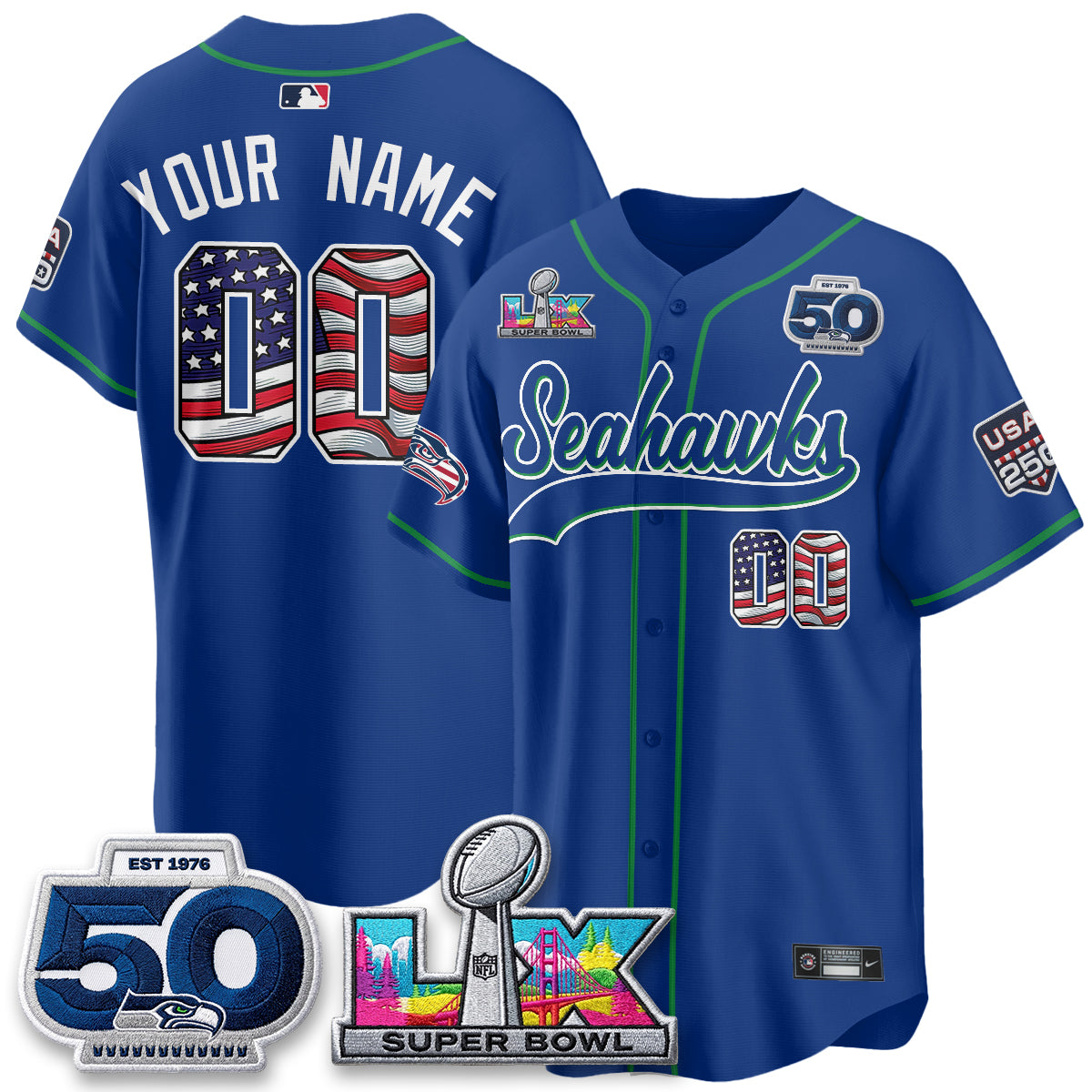 SEA SB LX Champs America Edition Vapor Baseball Custom Jersey - Stitch