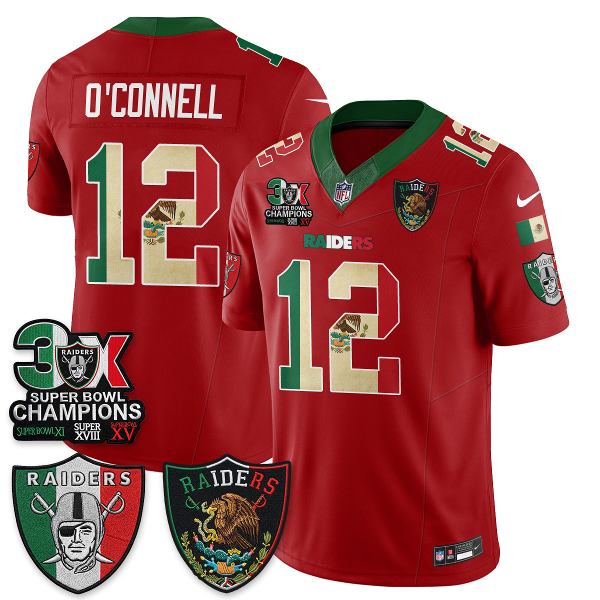 Las Vegas Raiders 3X Champs Mexico Edition Vapor Jersey - Stitched