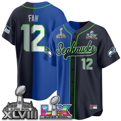 Seattle Seahawks S.Bowl Champs Split Baseball Vapor Jersey V2- Stitched