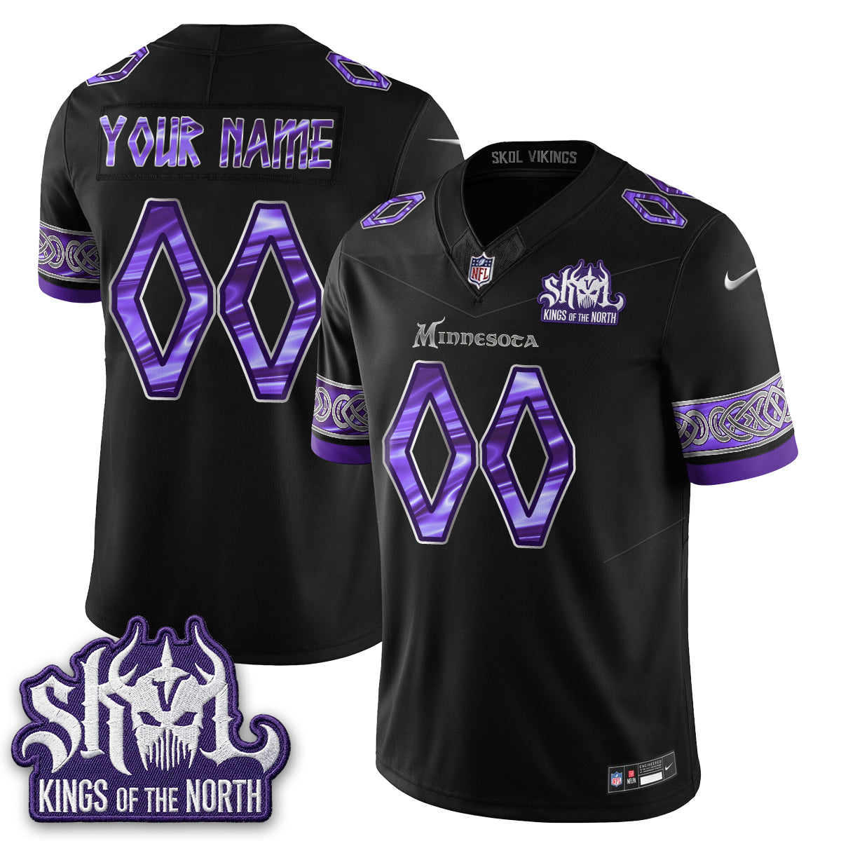 MIN Fangear Edition Warrior Skol Patch Vikings Font Vapor Custom Jersey - Stitched