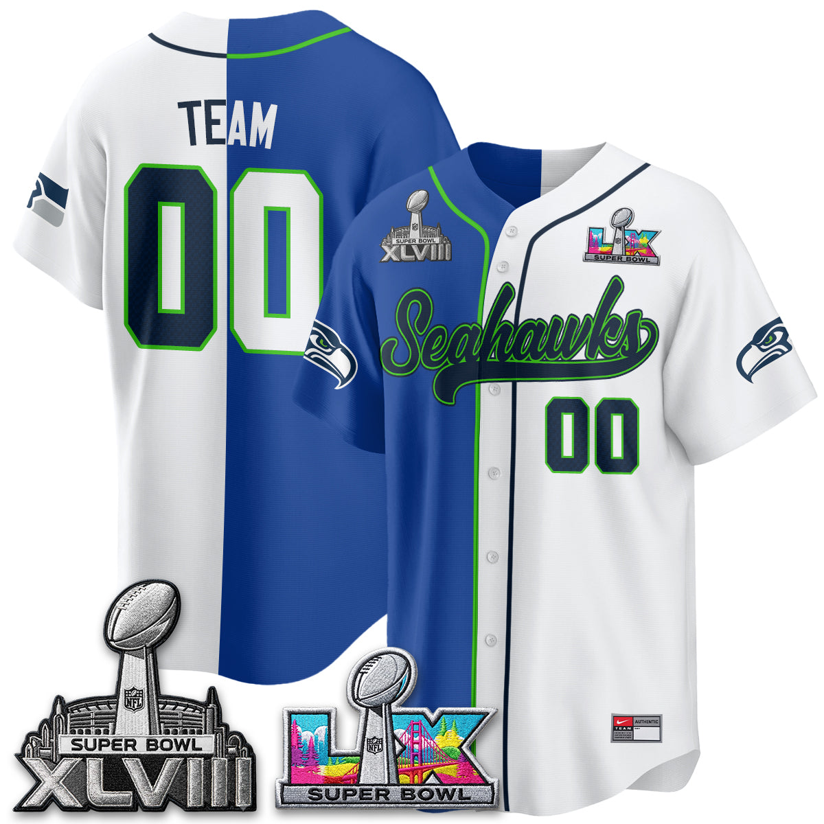 Seattle Seahawks S.Bowl Champs Split Baseball Vapor Jersey V2- Stitched