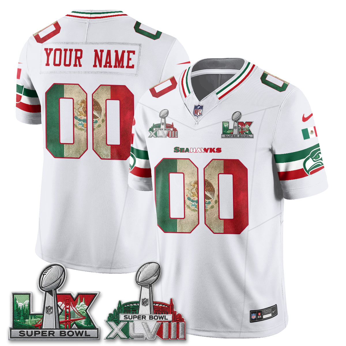 Seattle Seahawks Mexico Edition Vapor Custom Jersey V1- Stitch
