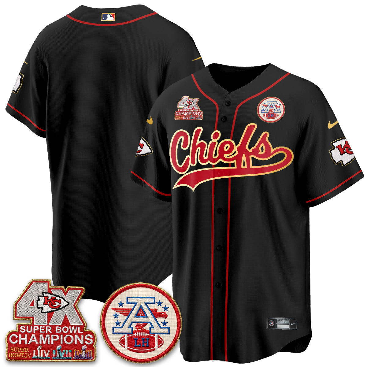 Kansas City Chiefs 4X Champs Gold Trim Edition Vapor Baseball Jersey - Stitched