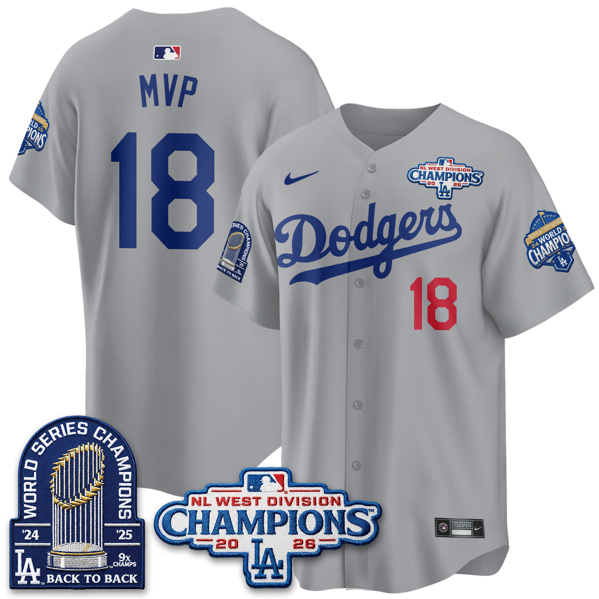 Los Angeles Dodgers 2026 NL West Champs Vapor Jersey- Stitched