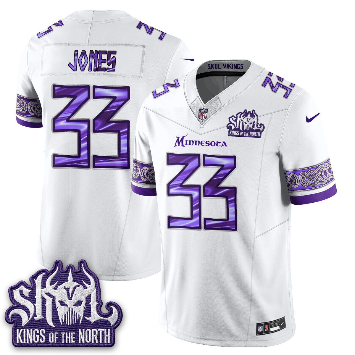 MIN Fangear Edition Warrior Skol Patch Vikings Font Vapor Jersey - Stitched