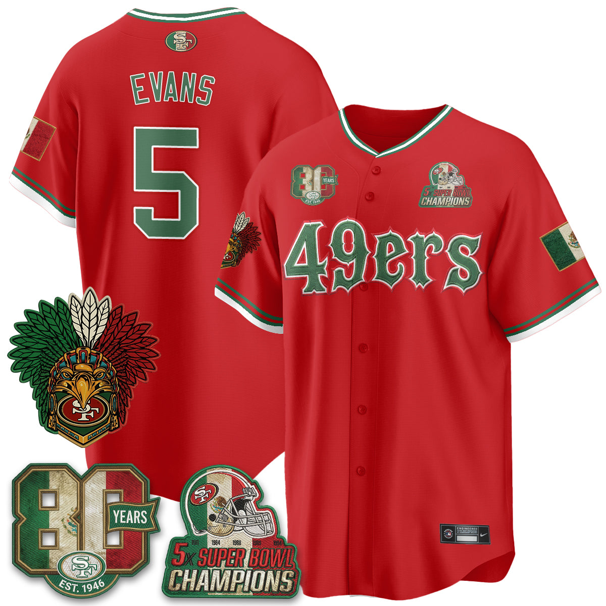 San Francisco 49ers Mexico Edition Baseball Vapor Jersey - Stitched