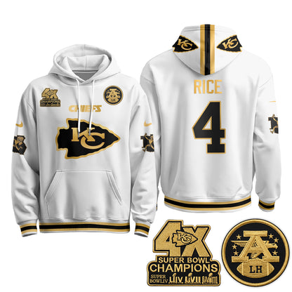 Kansas City Chiefs 4X Champs Gold Edition Hoodie - Stitched