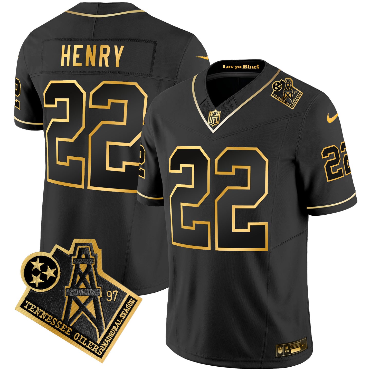 Men's Titans 1997 Throwback Gold Vapor Jersey - All Stitched