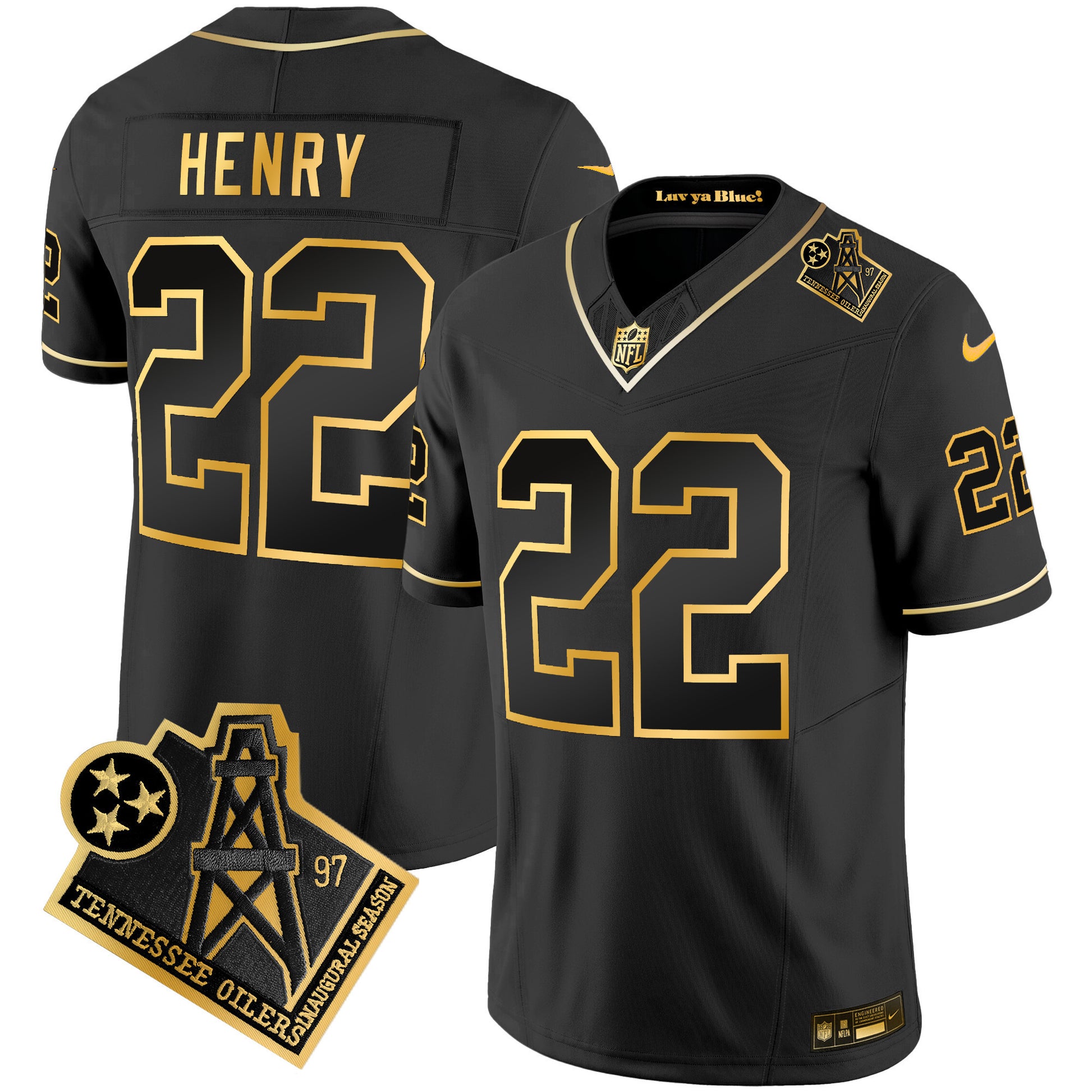 Men's Titans 1997 Throwback Gold Vapor Jersey - All Stitched