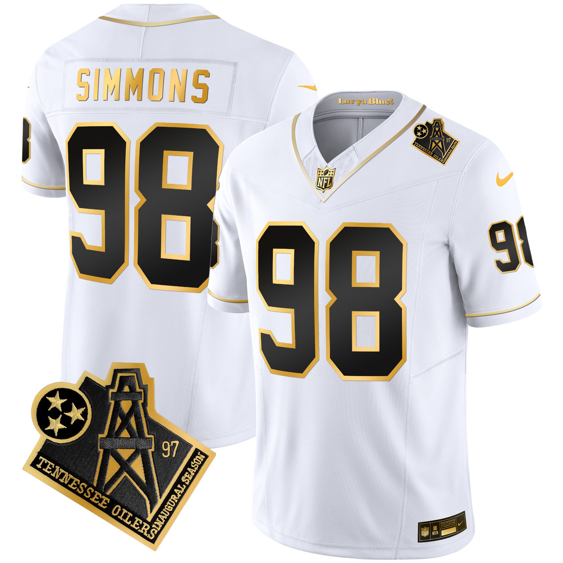 Men's Titans 1997 Throwback Gold Vapor Jersey - All Stitched