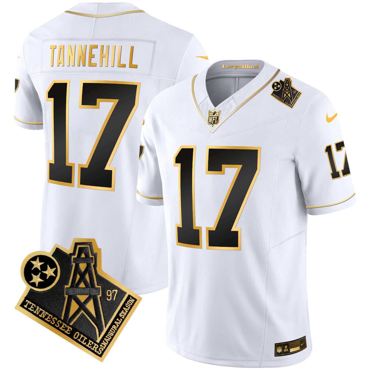 Men's Titans 1997 Throwback Gold Vapor Jersey - All Stitched