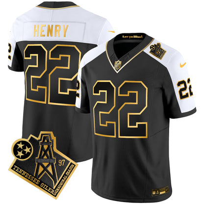 Men's Titans 1997 Throwback Gold Vapor Jersey - All Stitched