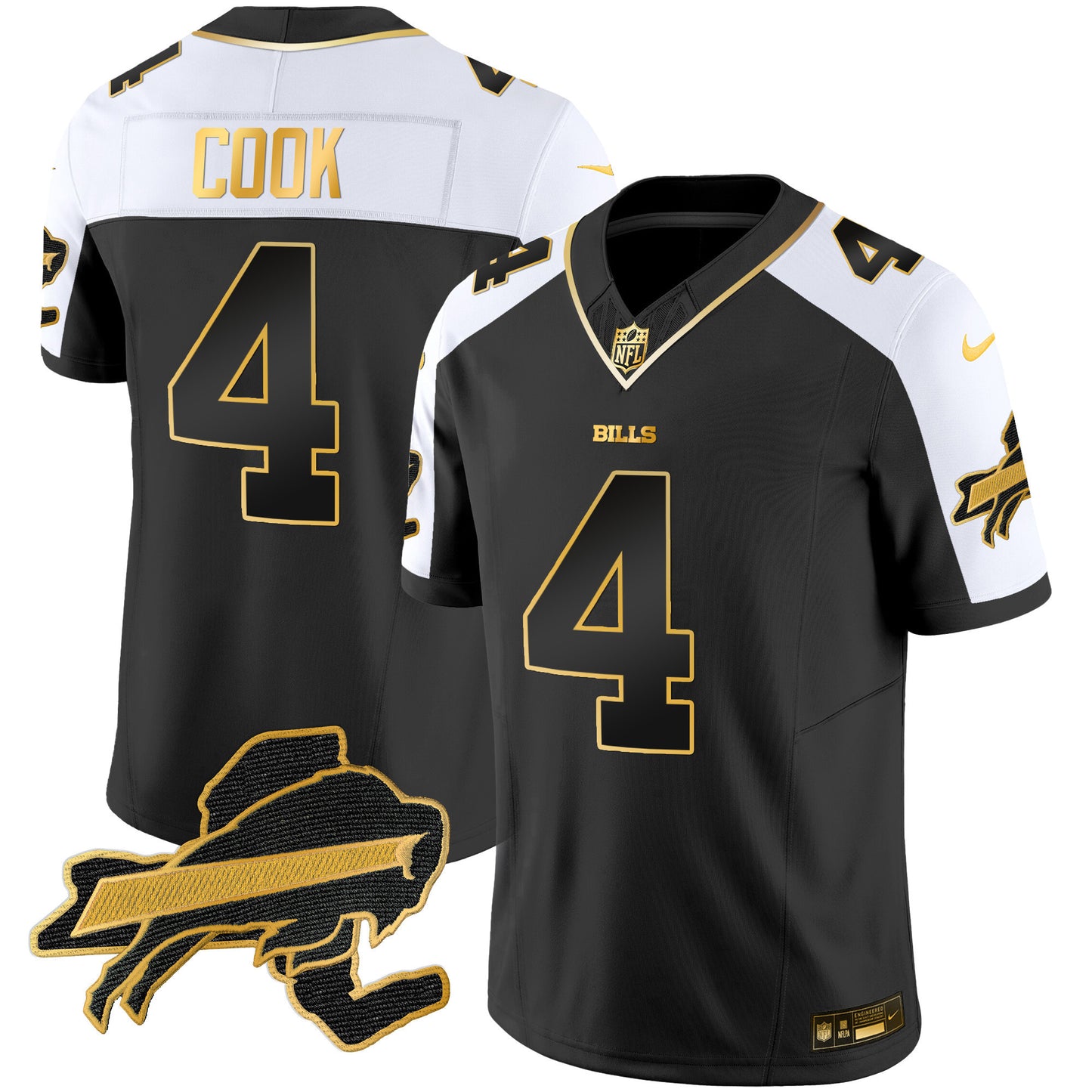 Men's Bills New York Patch Gold Vapor Limited Jersey - All Stitched