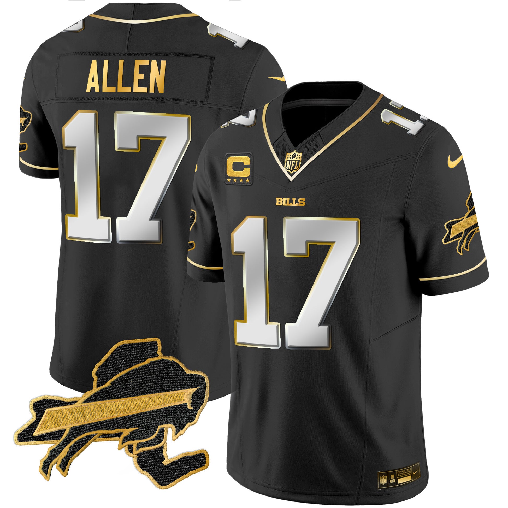 Men's Bills New York Patch Gold Vapor Limited Jersey - All Stitched