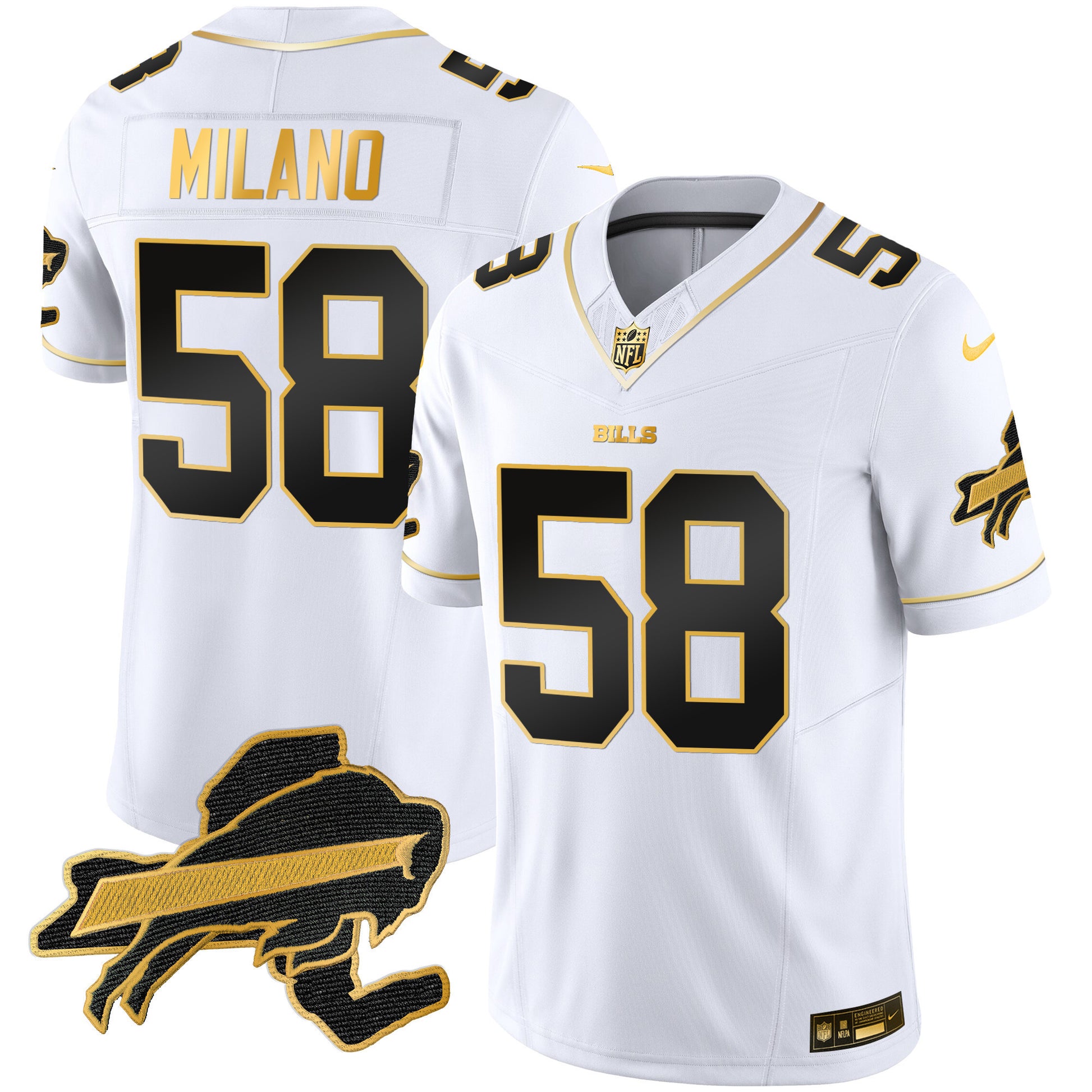 Men's Bills New York Patch Gold Vapor Limited Jersey - All Stitched