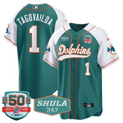 Men's Dolphins 50th & Don Shula 347 Memorial Patch Baseball Jersey - All Stitched