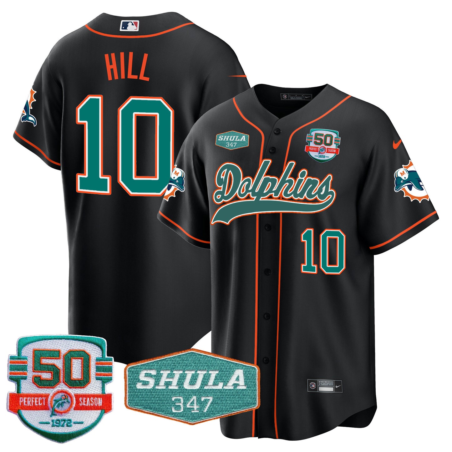 Men's Dolphins 50th & Don Shula 347 Memorial Patch Baseball Jersey - All Stitched