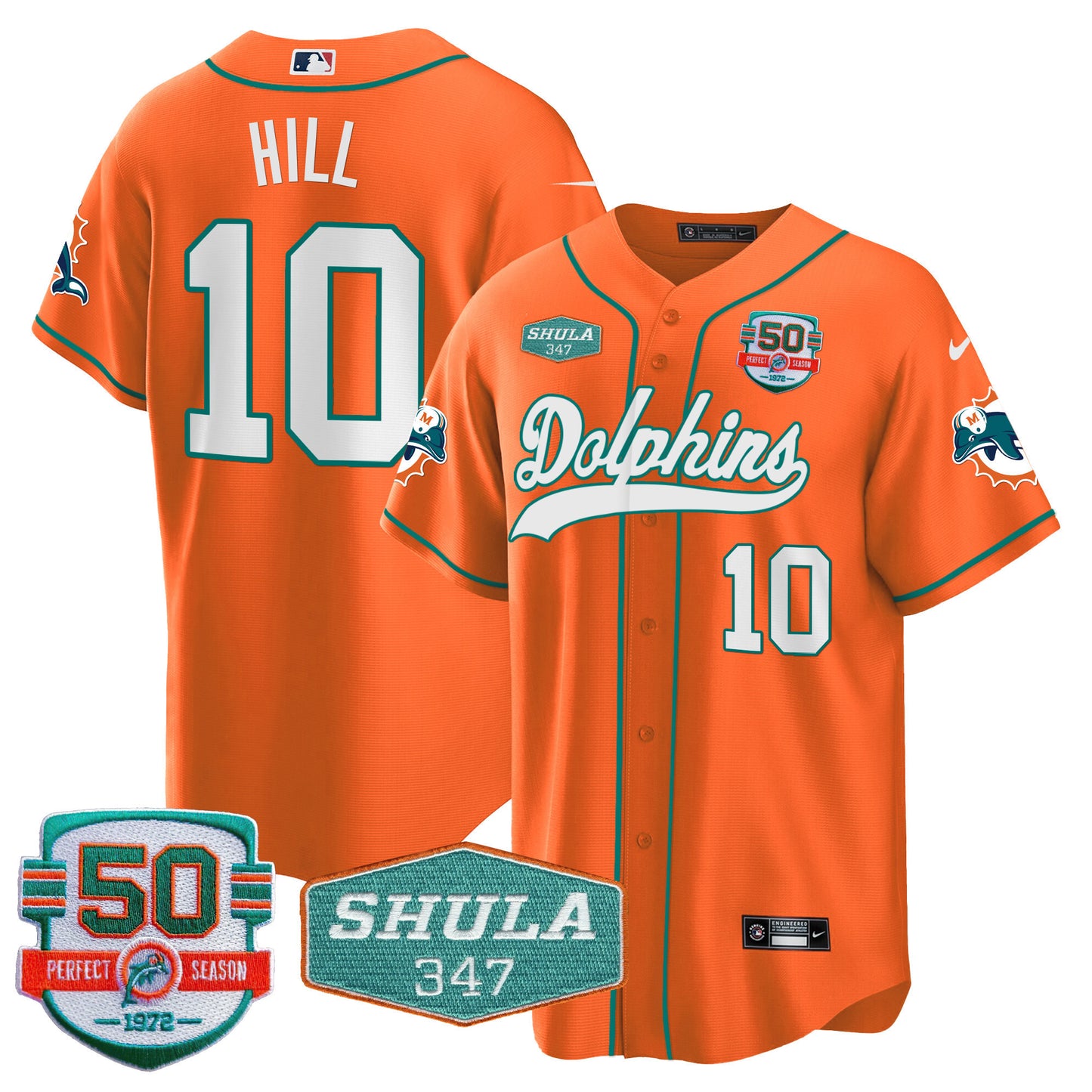 Men's Dolphins 50th & Don Shula 347 Memorial Patch Baseball Jersey - All Stitched