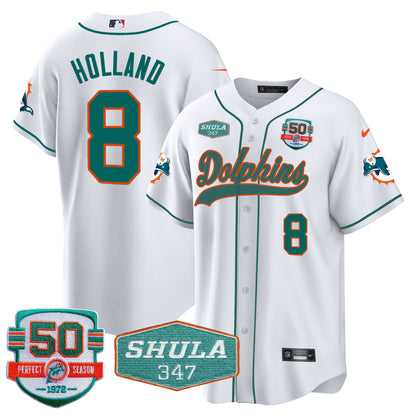 Men's Dolphins 50th & Don Shula 347 Memorial Patch Baseball Jersey - All Stitched