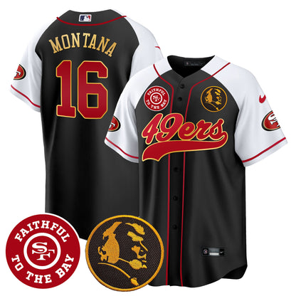 Men's 49ers Faithful & John Madden Patch Baseball Gold Trim Jersey - All Stitched