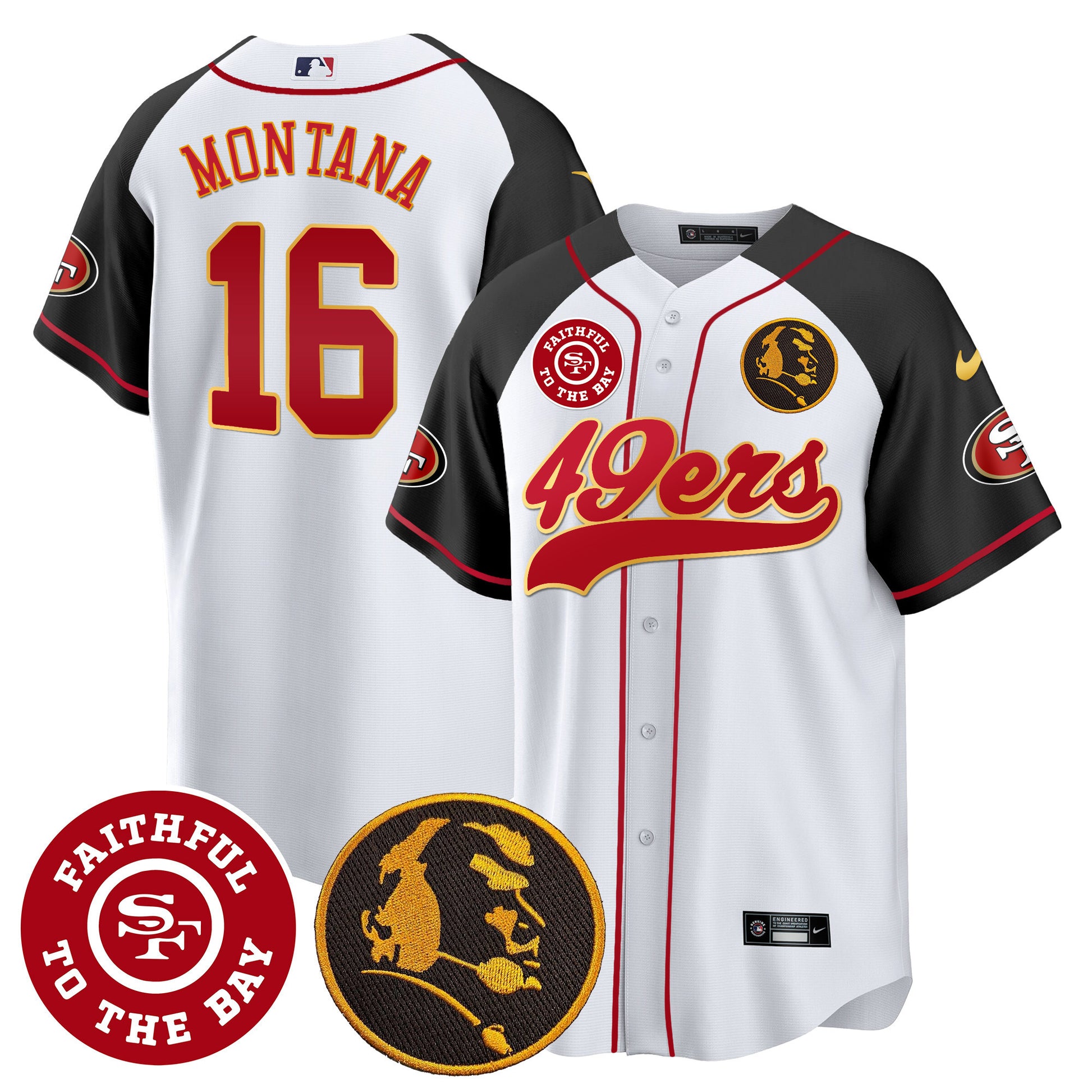 Men's 49ers Faithful & John Madden Patch Baseball Gold Trim Jersey - All Stitched
