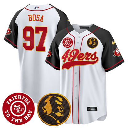 Men's 49ers Faithful & John Madden Patch Baseball Gold Trim Jersey - All Stitched