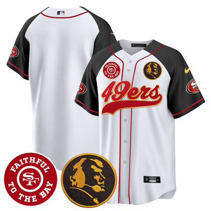 Men's 49ers Faithful & John Madden Patch Baseball Gold Trim Jersey - All Stitched